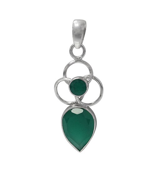 Multi Shape Green Onyx Pendant, Sterling Silver