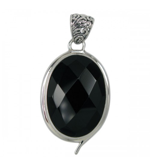 Oval Onyx Pendant, Sterling Silver