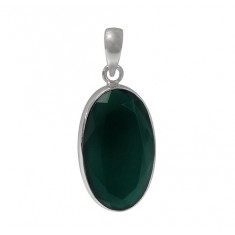 Oval Green Onyx Pendant, Sterling Silver