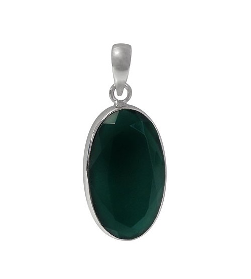Oval Green Onyx Pendant, Sterling Silver
