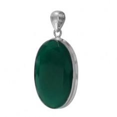 Oval Green Onyx Pendant, Sterling Silver