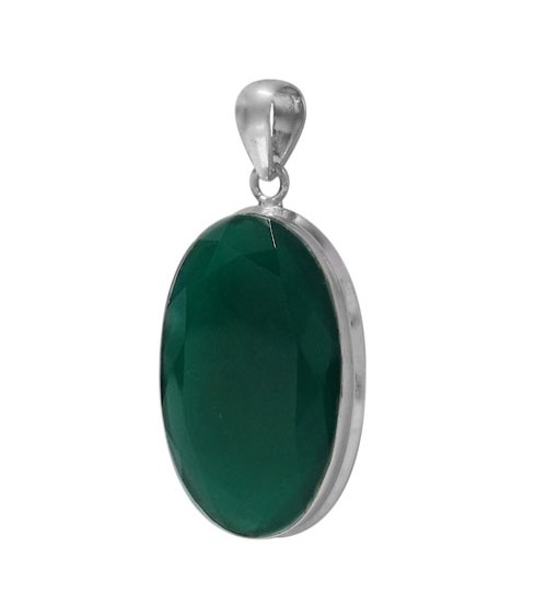 Oval Green Onyx Pendant, Sterling Silver