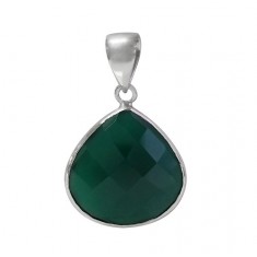 Teardrop Green Onyx Pendant, Sterling Silver