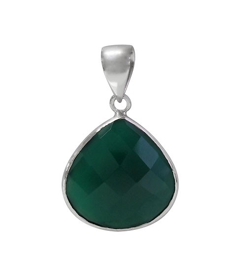 Teardrop Green Onyx Pendant, Sterling Silver