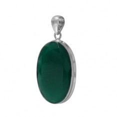 Oval Green Onyx Pendant, Sterling Silver