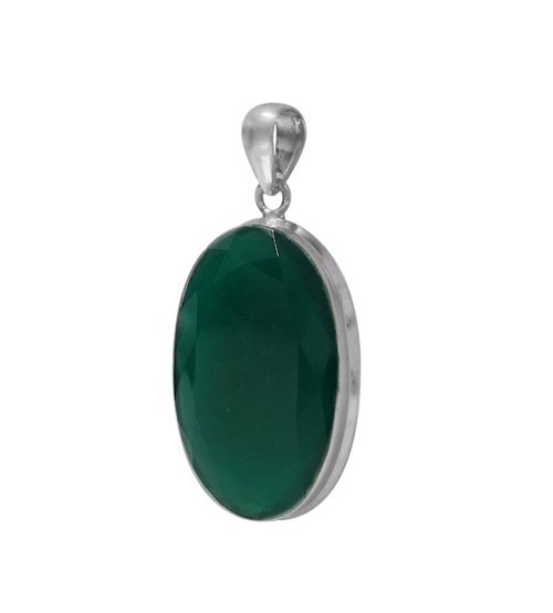 Oval Green Onyx Pendant, Sterling Silver