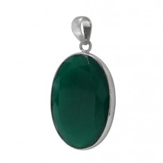 Oval Green Onyx Pendant, Sterling Silver