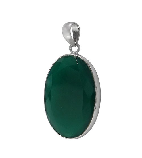 Oval Green Onyx Pendant, Sterling Silver