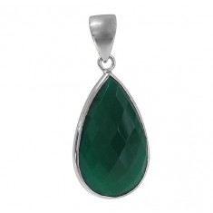 Teardrop Green Onyx Pendant, Sterling Silver