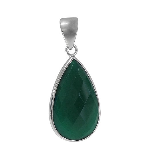 Teardrop Green Onyx Pendant, Sterling Silver