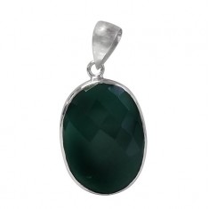 Oval Green Onyx Pendant, Sterling Silver