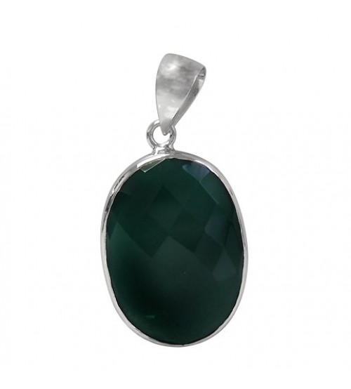 Oval Green Onyx Pendant, Sterling Silver