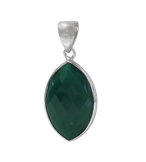 Marquise Green Onyx Pendant, Sterling Silver