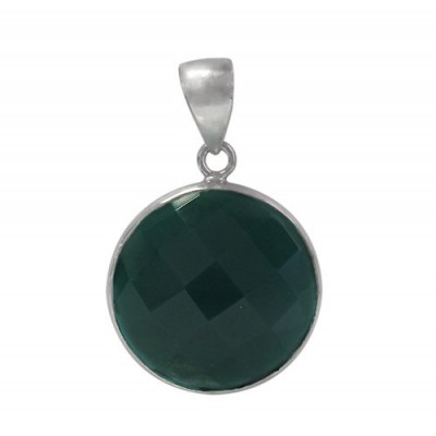 Round Green Onyx Pendant, Sterling Silver