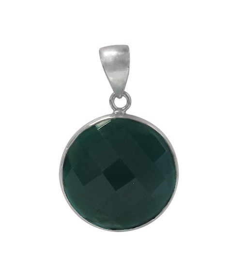 Round Green Onyx Pendant, Sterling Silver