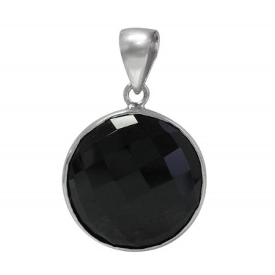 Round Onyx Pendant, Sterling Silver