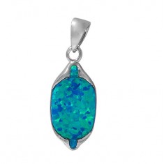 Oval Blue Opal Pendant, Sterling Silver