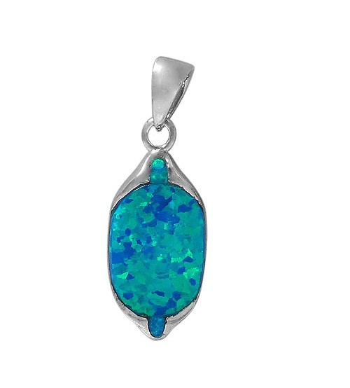 Oval Blue Opal Pendant, Sterling Silver