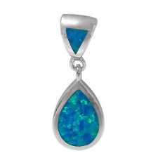 Teardrop Blue Opal Pendant, Sterling Silver