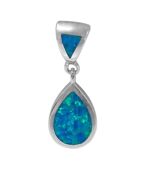 Teardrop Blue Opal Pendant, Sterling Silver
