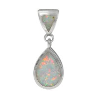 Teardrop White Opal Pendant, Sterling Silver