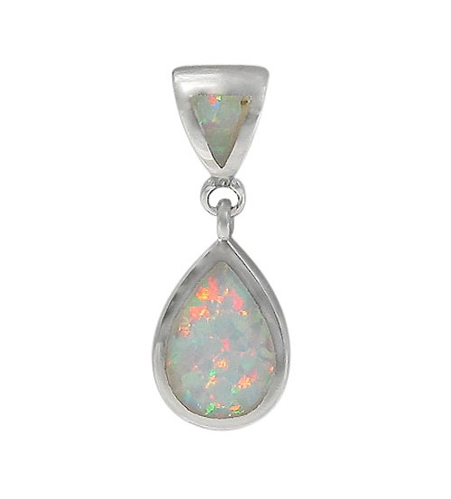 Teardrop White Opal Pendant, Sterling Silver