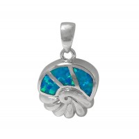 Sea Shell Blue Opal Pendant, Sterling Silver