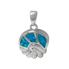 Sea Shell Blue Opal Pendant, Sterling Silver