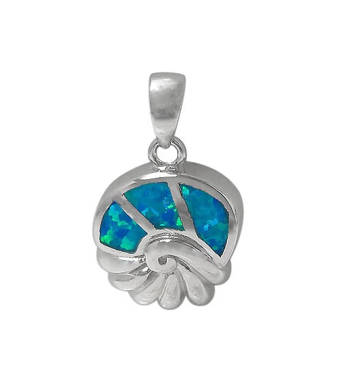 Sea Shell Blue Opal Pendant, Sterling Silver