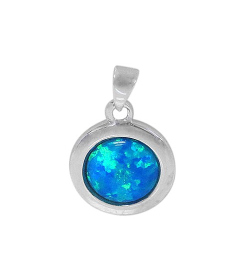 Round Blue Opal Pendant, Sterling Silver