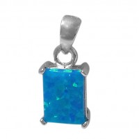 Rectangular Blue Opal Pendant, Sterling Silver