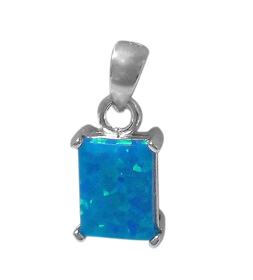 Rectangular Blue Opal Pendant, Sterling Silver