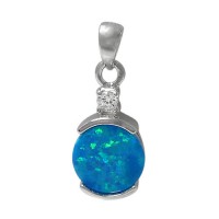 Oval Blue Opal Pendant, Sterling Silver