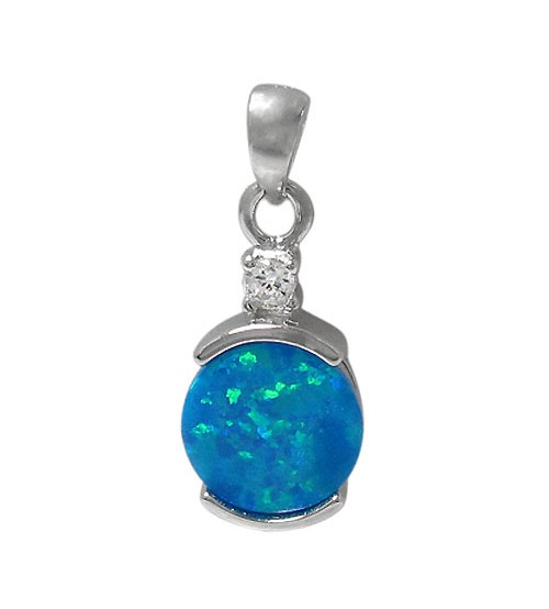 Oval Blue Opal Pendant, Sterling Silver