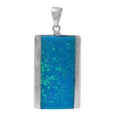 Rectangular Blue Opal Pendant, Sterling Silver