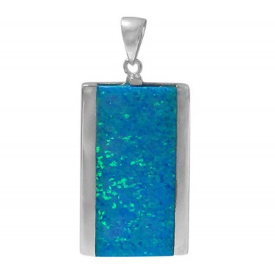 Rectangular Blue Opal Pendant, Sterling Silver