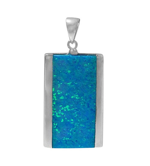 Rectangular Blue Opal Pendant, Sterling Silver