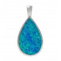 Teardrop Blue Opal Pendant, Sterling Silver