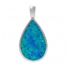 Teardrop Blue Opal Pendant, Sterling Silver