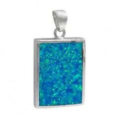 Rectangular Blue Opal Pendant, Sterling Silver