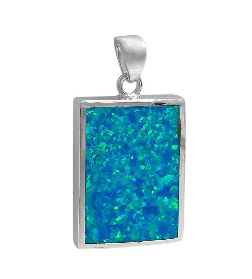 Rectangular Blue Opal Pendant, Sterling Silver