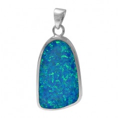 Free Form Blue Opal Pendant, Sterling Silver