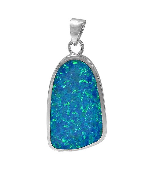 Free Form Blue Opal Pendant, Sterling Silver