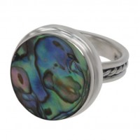 Round Abalone Ring, Sterling Silver