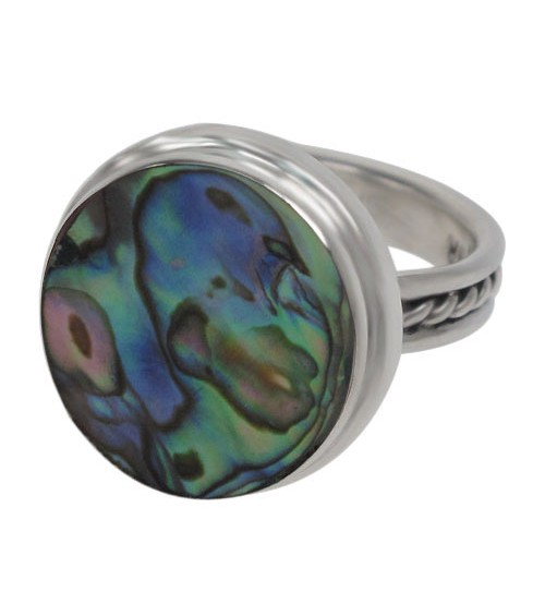 Round Abalone Ring, Sterling Silver