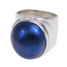 Round Peacock Pearl Ring, Sterling Silver