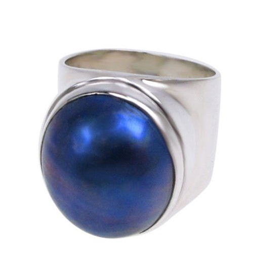 Round Peacock Pearl Ring, Sterling Silver