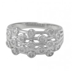 Multi Line Style Ring with Faceted Stone, Sterling Silver