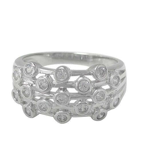 Multi Line Style Ring with Faceted Stone, Sterling Silver