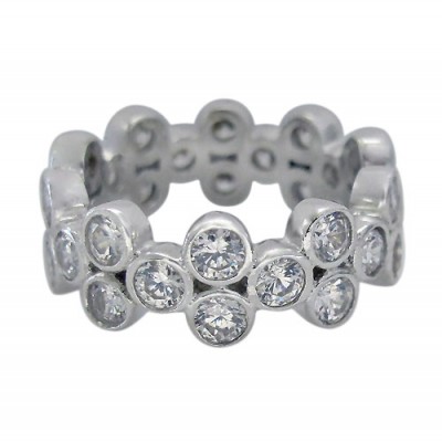 Multi Faceted Round Stone Ring, Sterling Silver